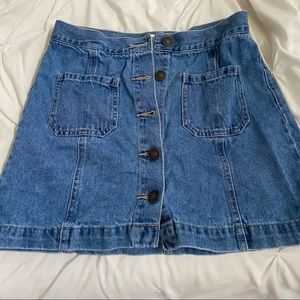 button blue jean skirt